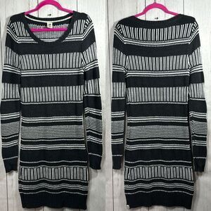 Roxy Black White Striped Sweater Dress Long Sleeve Knit Size L Cozy Winter Y2K